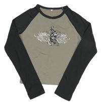 Šedo-tmavošedé crop triko s potiskem 