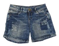 Modré plísňové riflové kraťasy s nášivkami C&A