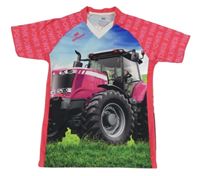 Růžovo-modré tričko s traktorem 