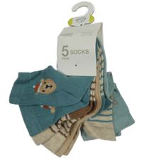 Nové - 5pack - 2x zelenomodré +2 x béžové + 1x pruhované ponožky Dunnes vel. 15-18