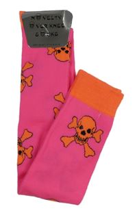 Nové - Neonově růžovo-oranžové nadkolenky s lebkami vel. 31-34