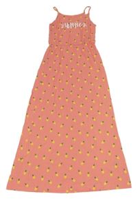 Růžové bavlněné dlouhé šaty s ananasy Pepperts