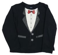 Černé triko s tištěnou vestou a motýlkem Dopodopo