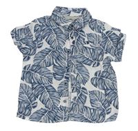 Bílo-tmavomodrá lněná košile s listy PRIMARK