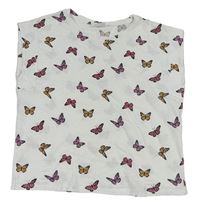 Bílé crop tričko s motýlky ZARA
