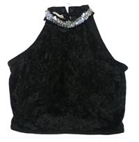 Černý sametový crop top s flitry