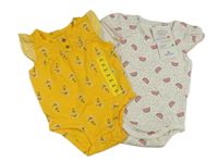 Nové - 2x - Puntíkaté body s volánky - Tmavožluté s kytičkami carter's, bílé s melouny Topomini