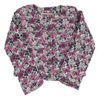 Bílá crop bunda riflového vzhledu s květy a motýlky Freestyle