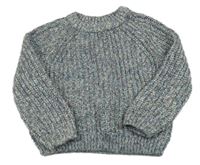 Modrošedo-barevný melírovaný žebrovaný svetr ZARA
