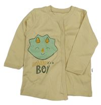 Světlebéžové propínací mikinotriko s dinosaurem 
