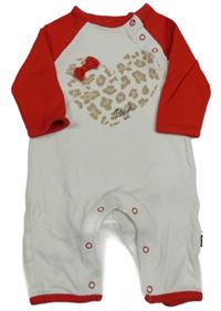 Bílo-červený overal se vzorovaným srdíčkem a mašlí Mothercare