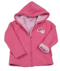 Tmavorůžová fleecová propínací zateplená mikina s mašličkou a srdíčkem a kapucí S. Oliver