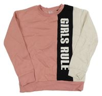 Růžovo-černo-bílo/světlebéžová teplá mikina s nápisem C&A