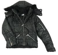 Černá prošívaná šusťáková zimní bunda s kapucí s kožešinou A2Z4 KIDS