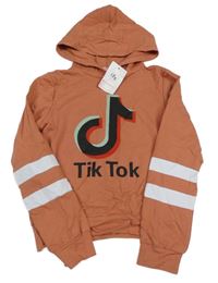 Nové - skořicová mikina s logem - Tik Tok a pruhy a kapucí Bag Girl