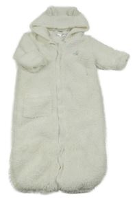 Bílý huňatý podšitý fusak/kombinéza s hvězdičkami a kapucí s oušky Ergee