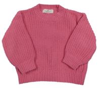 Růžový žebrovaný žinylkový oversize svetr H&M