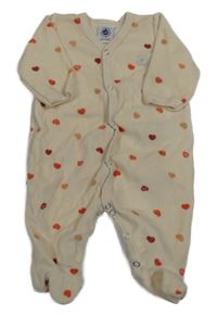 Smetanový sametový overal se srdíčky PETIT BATEAU