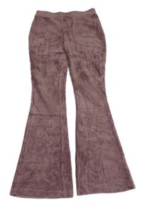 Fialovohnědé žebrované flare plyšové kalhoty St. Bernard