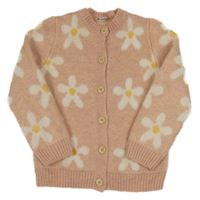 Pudrový propínací svetr s květy Tu