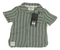 Nové - světlekhaki-tmavokhaki pruhovaná mušelínová košile Fúdo