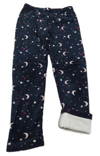 Tmavomodré plyšové zateplené legíny s hvězdičkami a měsíci Topolino