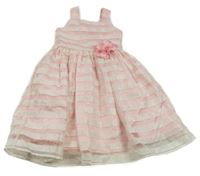 Světlerůžovo-bílé pruhované slavnostní šaty s 3D květem coolclub