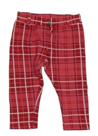 Tmavorůžovo-červeno-bílo-tmavomodré kostkované tregínové kalhoty C&A