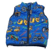 Cobaltově modrá prošívaná šusťáková zateplená vesta s traktory name it.