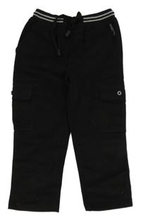 Černé cargo kalhoty s úpletovým pasem s pruhy 