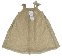 Nové - světlebéžovo-zlaté puntíkaté plisované slavnostní šaty s volánky F&F