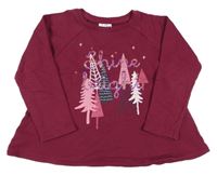 Vínová mikina s nápisy z flitrů a stromečky Topolino