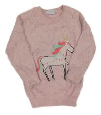 Světlerůžový chlupatý svetr s jednorožcem Matalan