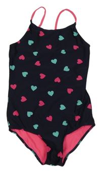 Tmavomodré jednodílné plavky se srdíčky H&M