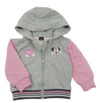 Šedo/melírovano-růžová propínací mikina s Minnie a kapucí PRIMARK