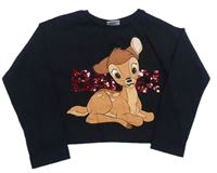 Černé crop triko Bambi s flitry Disney