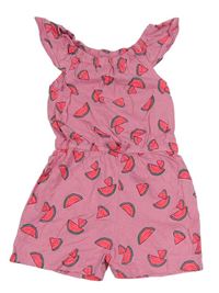 Růžový bavlněný kraťasový overal s melouny Primark