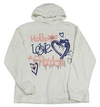 Bílá mikina s nápisem se srdíčky a kapucí Primark