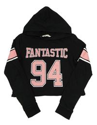 Černá crop mikina s číslem a kapucí H&M