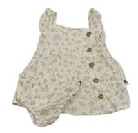2set - Bílé květované mušelínové propínací šaty + kalhotky na plenku Rabbit+Bear