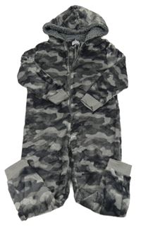 Šedá army chlupatá kombinéza s kapucí Jeff&Co