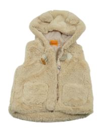 Béžová kožešinová podšitá vesta s kapucí