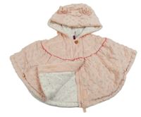 Růžové minky zateplené pončo s kapucí s oušky Orchestra