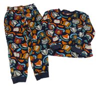 Tmavomodré vzorované plyšové pyžamo se zvířaty Nutmeg