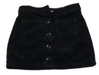 Černá manšestrová sukně s knoflíky Next