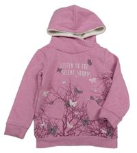 Růžová melírovaná mikina s motýly a kapucí Topolino