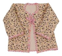 Růžový květovaný prošívaný lehce zateplený kabátek