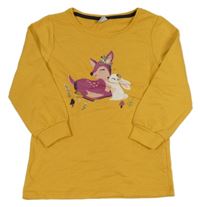 Okrová tepláková tunika se srnkou a králíkem Kiki&Koko