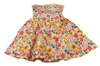 Bílo-růžovo-žluté květované propínací šaty s límečkem F&F