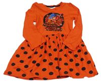 Červené bavlněné šaty s Kouzelnou Beruškou a puntíky